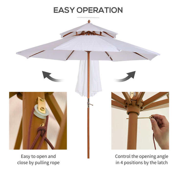 2.7m Elegant Wooden Frame Parasol Umbrella - White