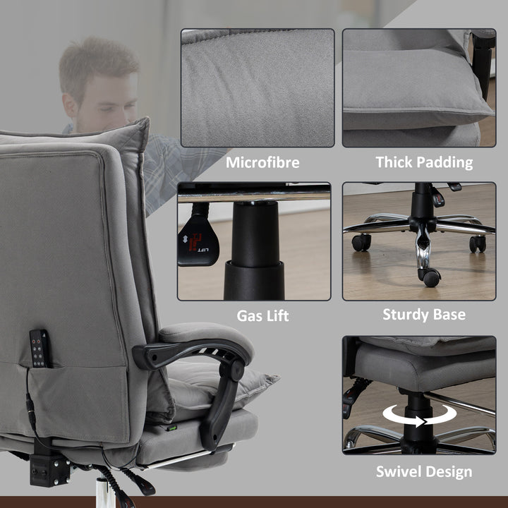 Massage Office Chair with Footrest, Desk Chair with 6 Point Massage and Heat, 155° Reclining Back for Home, Thick Padding, Grey