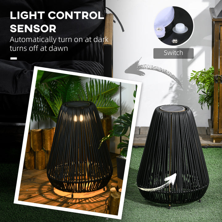 Three-Level Solar Powered Rattan Lamp - Black