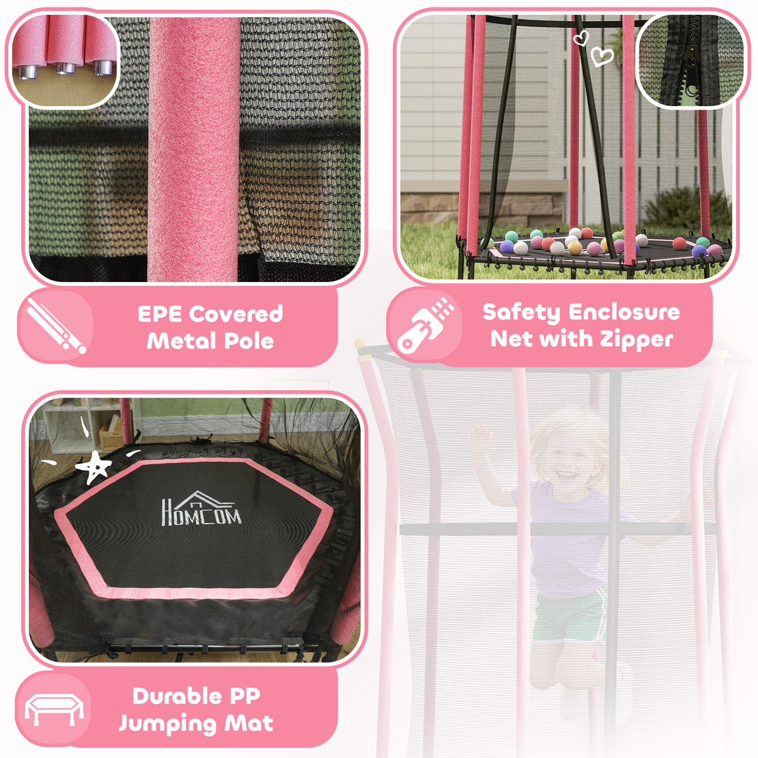 Kids Trampoline Mini Bouncer with Enclosure Safety Net For Ages 3-10 Years - Pink