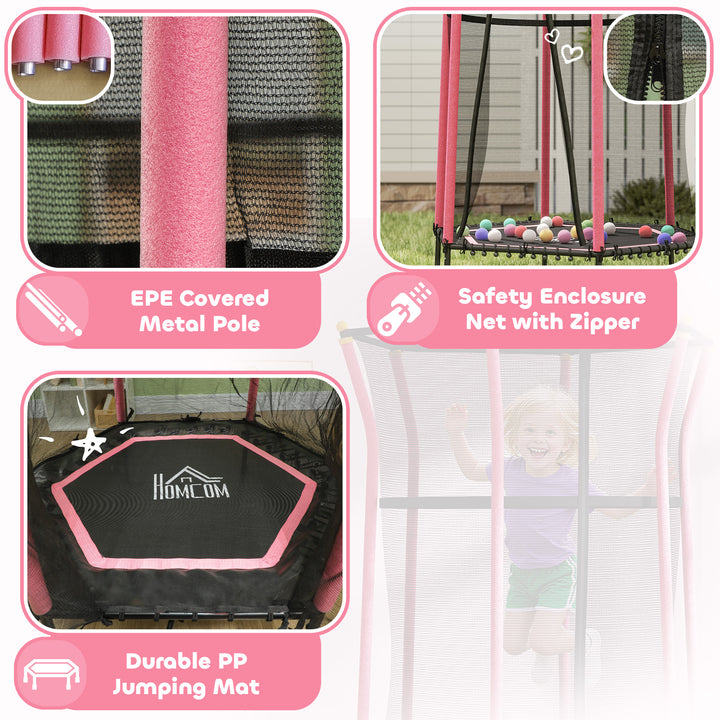 Kids Trampoline Mini Bouncer with Enclosure Safety Net For Ages 3-10 Years - Pink