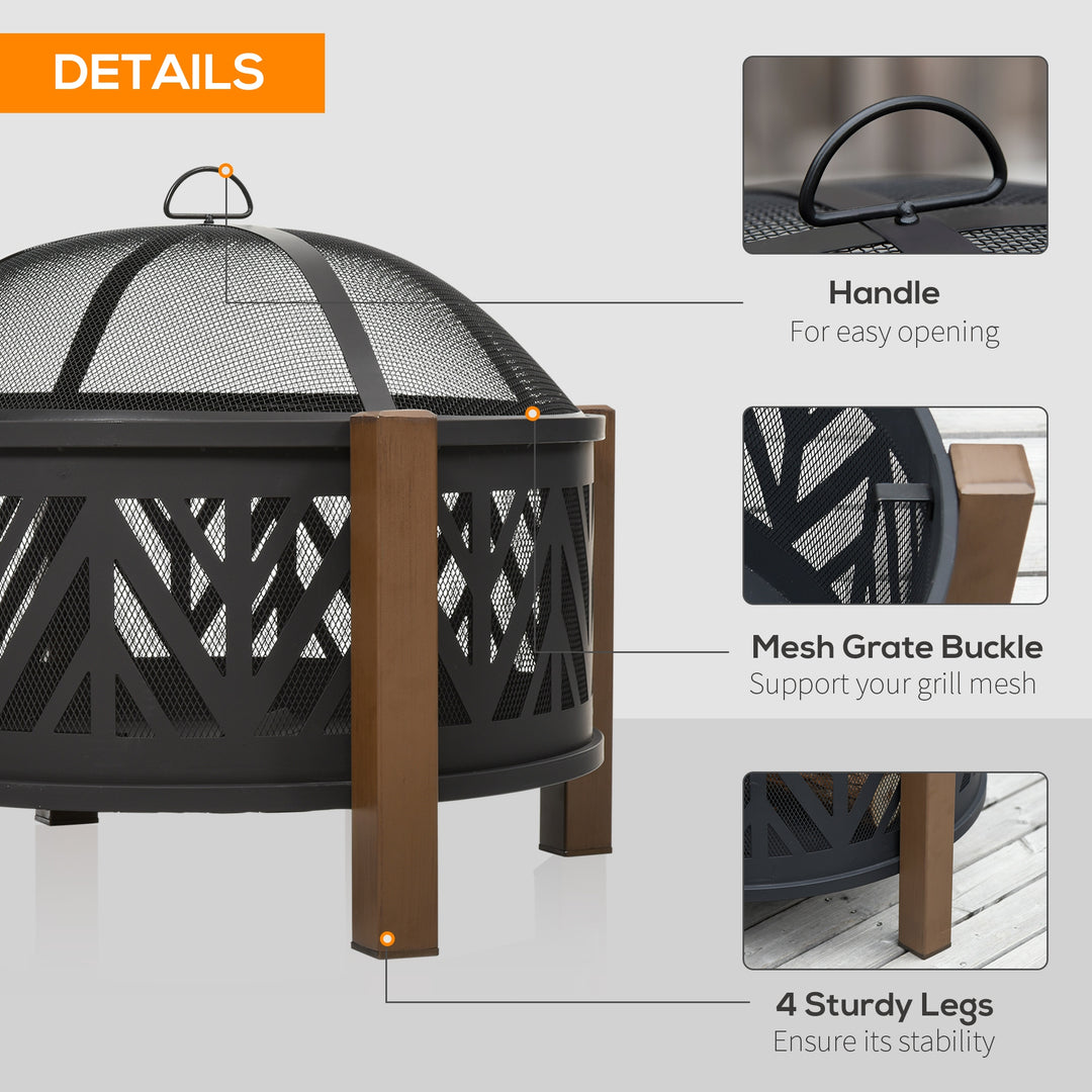 Metal Large Firepit Bowl Outdoor 2-In-1 Round Fire Pit Brazier w/ Lid,