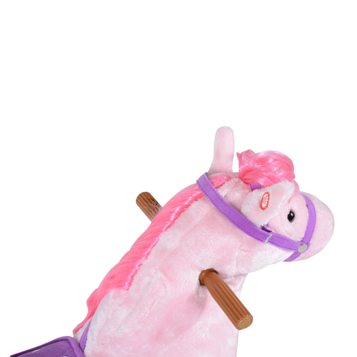 Plush Walking Horse Ride On Toy with Wheels and Realistic Sounds Rocking Horse for Girls Boys 2+ Years Old, 50cm Tall, Pink