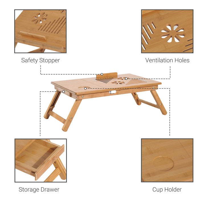 Portable Laptop Desk Notebook Tray PC Bed Table with Drawer Adjustable & Foldable (55L x 35W x 22-32.5H (cm))