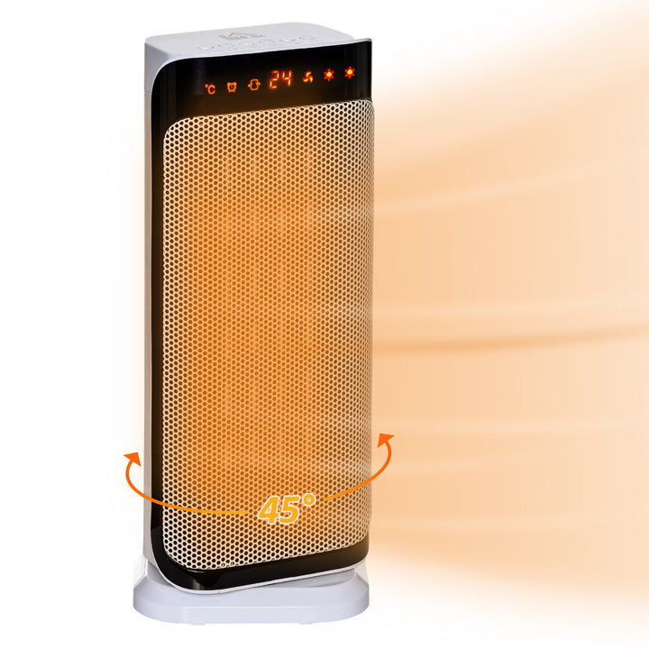 HOMCOM Ceramic Space Heater Oscillating Portable Tower Heater w/ Three Modes, Programmable Timer, Over Heating & Tip-over Switch Protection | Aosom UK