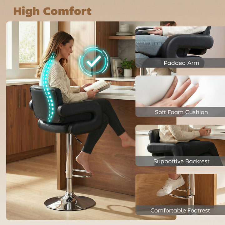 Bar Stools Adjustable Swivel Kitchen Chairs with Backrest Armrest Set 