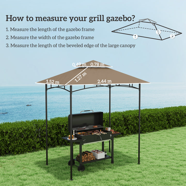 Outsunny Grill Gazebo Replacement Canopy Roof for 1.5 x 2.4m Frame, UPF50+ Protection, Double Tiered 5' x 8' Outdoor BBQ Gazebo Cover Replacement, TOP COVER ONLY, Khaki