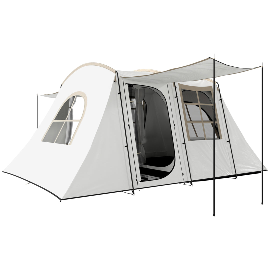 4 Man Tunnel Tent, Family Camping Tent with Porch, Bedroom and Living Area, Sewn in Groundsheet, 3000mm Waterproof, Portable with Bag for Hiking, Festival, Backpacking, Khaki