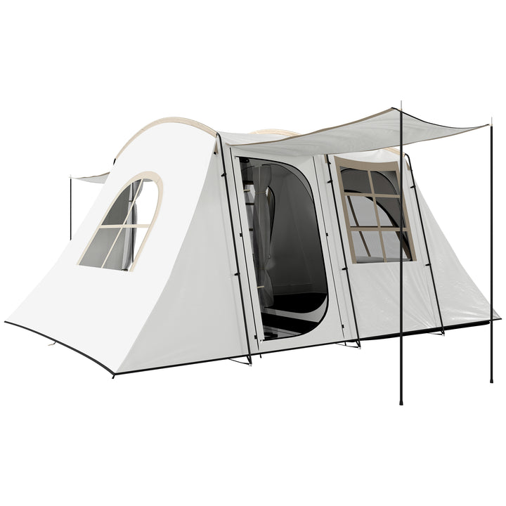 4 Man Tunnel Tent, Family Camping Tent with Porch, Bedroom and Living Area, Sewn in Groundsheet, 3000mm Waterproof, Portable with Bag for Hiking, Festival, Backpacking, Khaki