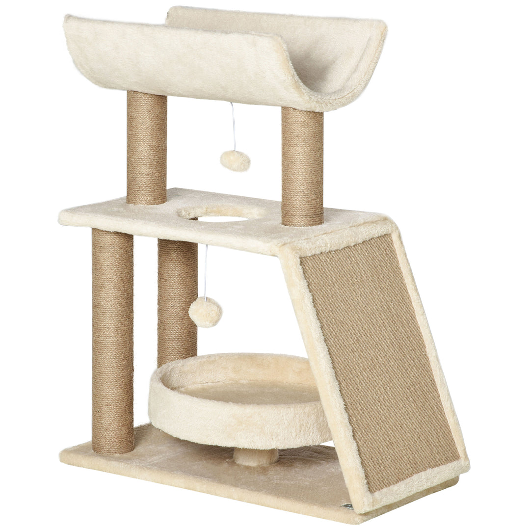 MCL Cat Tree Tower, with Scratching Posts, Pad, Bed, Perch, Toy Ball - Light Brown