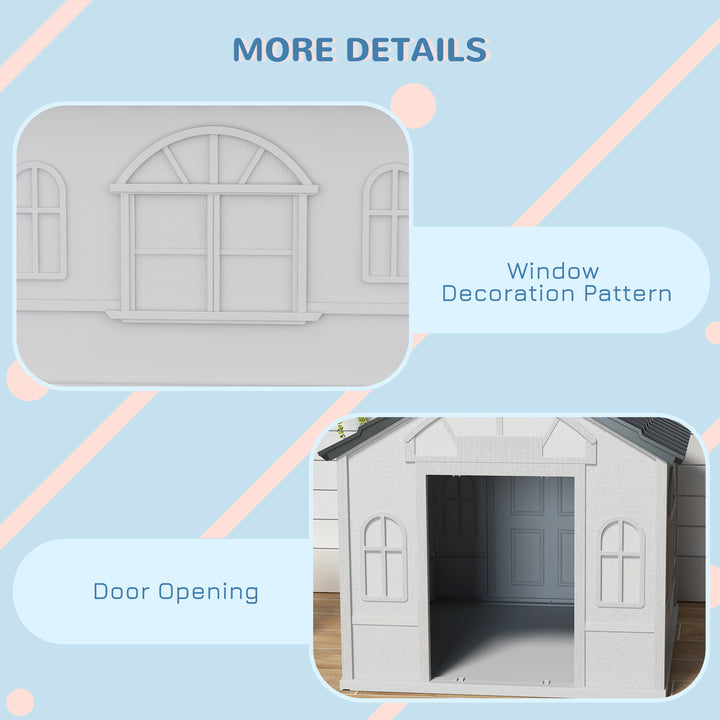 Plastic Weather-Resistant Dog House, for Indoors and Outdoors, Large Dogs - Grey
