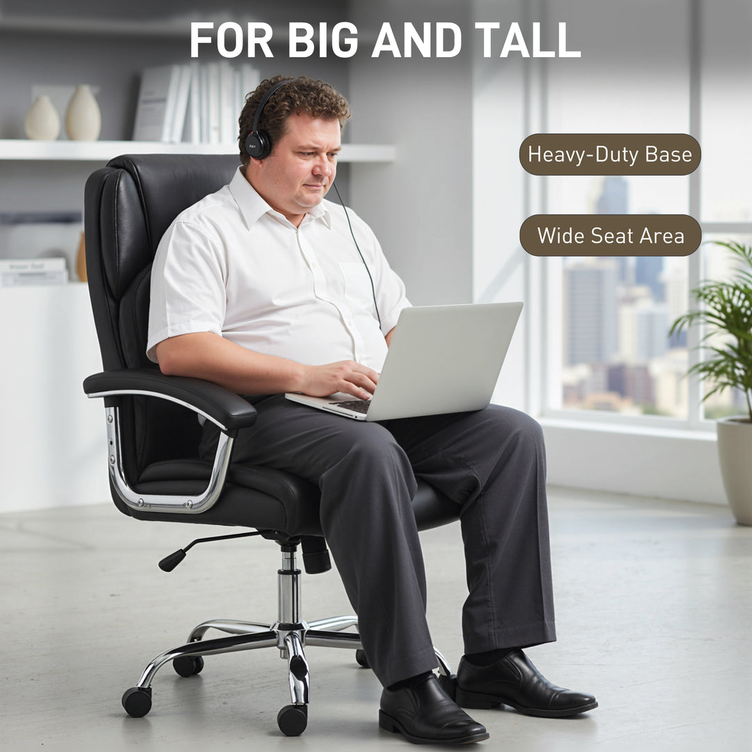 Big and Tall Office Chair 180kg with Spring Cushion, PU Leather - Blac