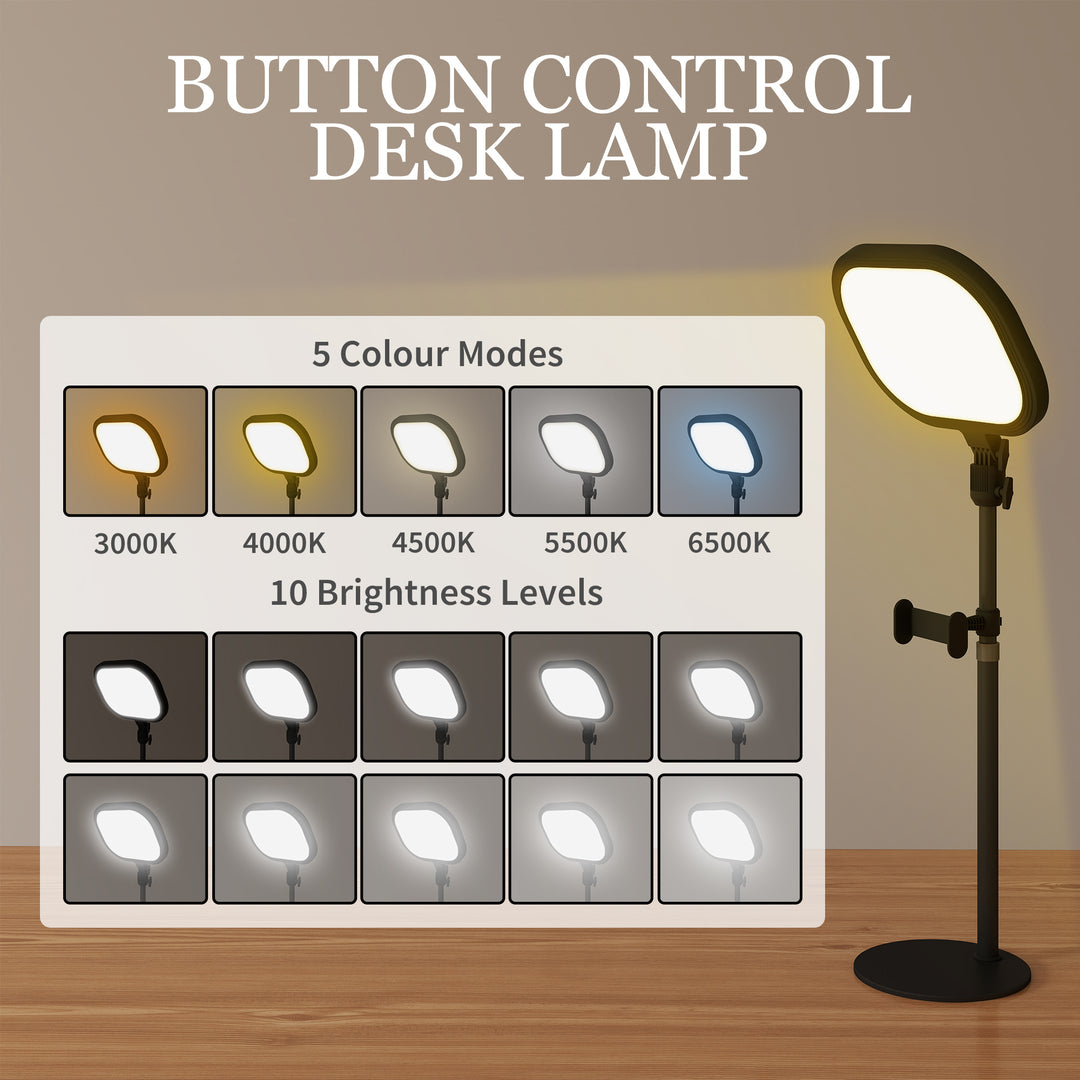 Selfie Light for Video Conference Lighting, Dimmable Desk Lamp with Stand Phone Holder, 5 Colour Modes & 10 Brightness Levels, Memory Function for Home Office, Recording, Video Calls, Black