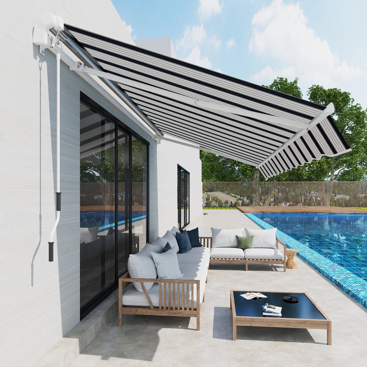 Manual Retractable Awning, 4x3 m-Blue/White