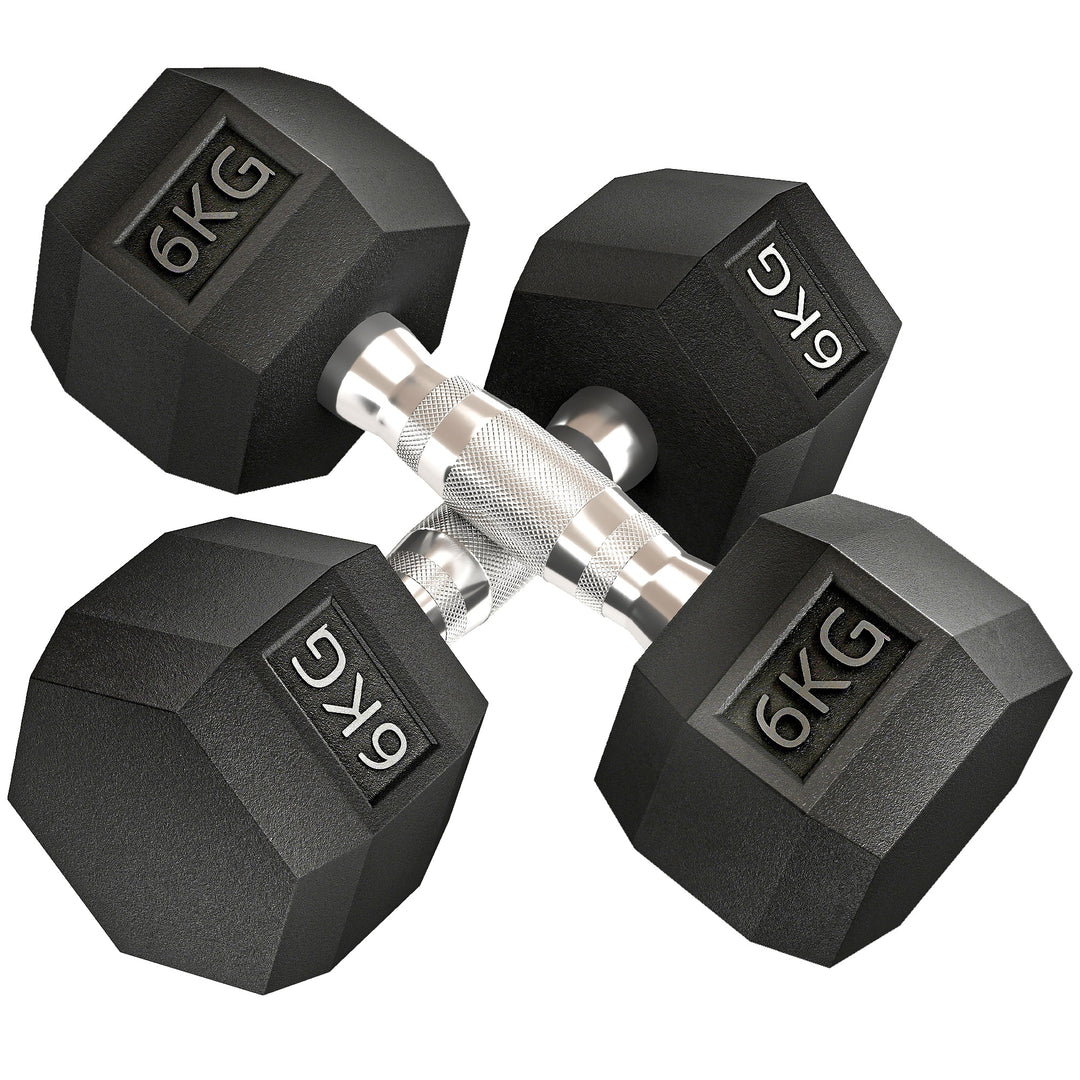 MCL 2x6kg Hex Dumbbells Set Rubber Dumbbells Weight Lifting Equipment Fitness Home Gym