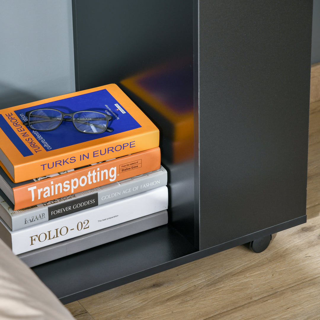 MCL Mobile Sofa Side Table C-Shape End Table with Storage and Casters for Laptop Coffee Snack, Black