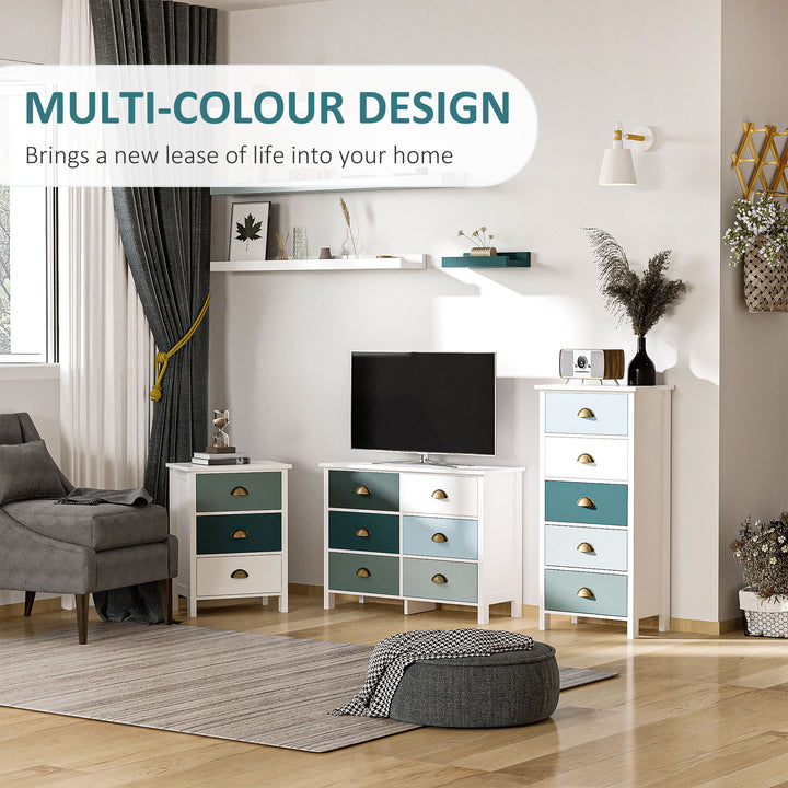 Bedside Table Set of 2 Chest of 3 Drawers Shabby Chic Nightstands with Metal Handle Sofa Side Table for Living Room, Bedroom,Grey and blue