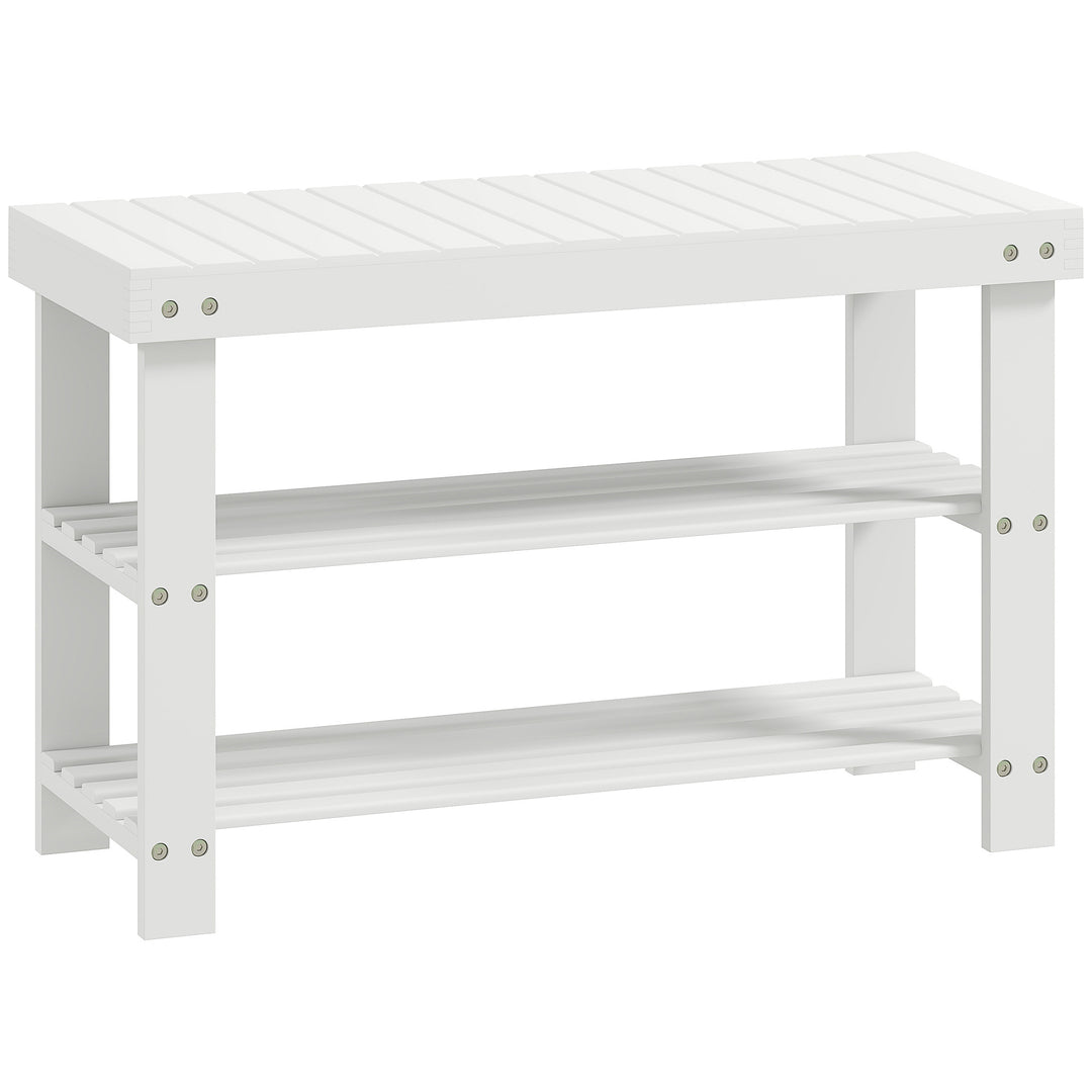 Two Shelf Bamboo Shoe Storage Bench - Natural Finish