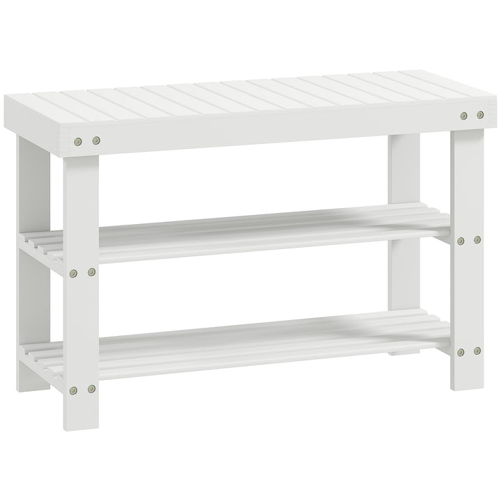 Two Shelf Bamboo Shoe Storage Bench - Natural Finish