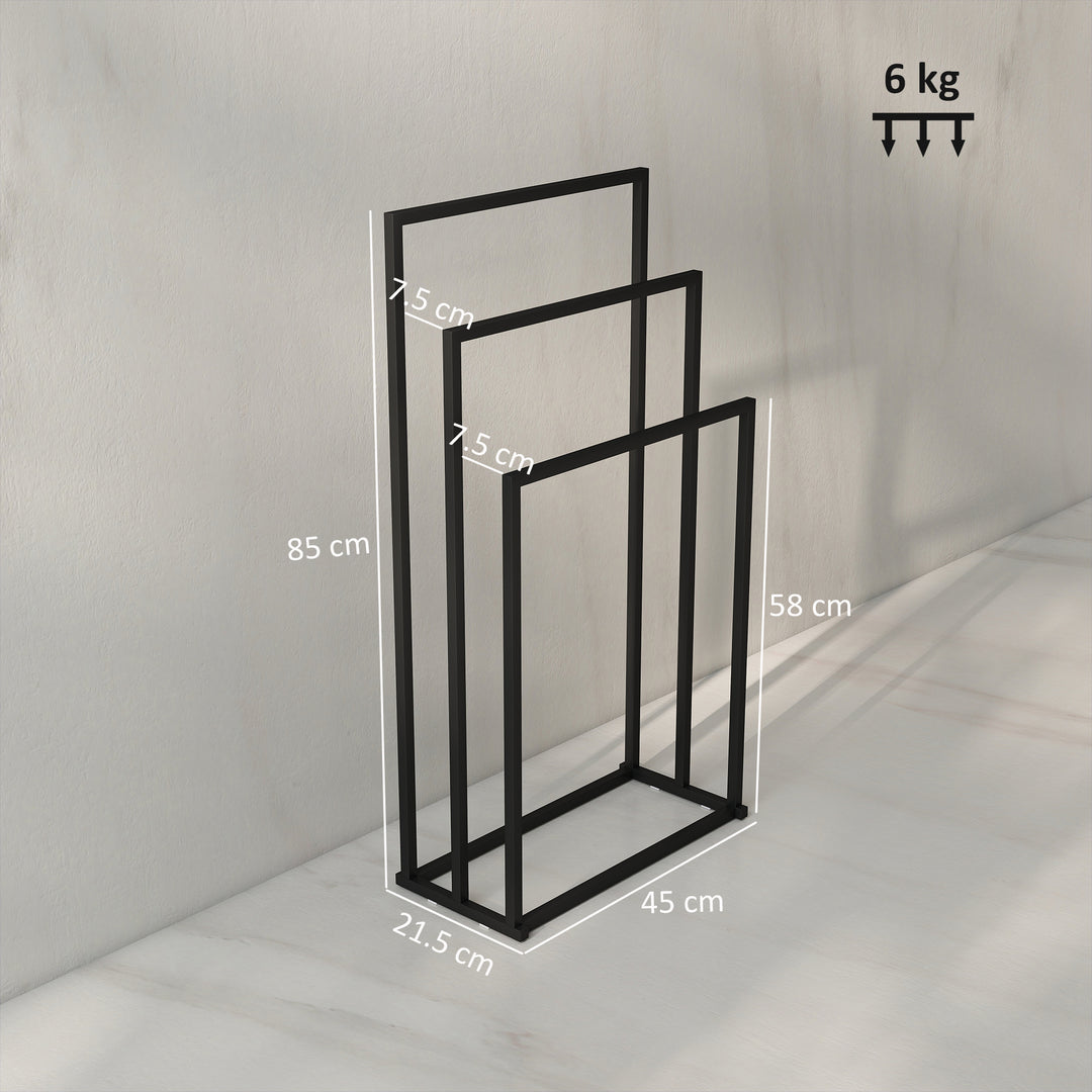 Freestanding Towel Rack, Steel Towel Rail Holder with 3 Bars, Black