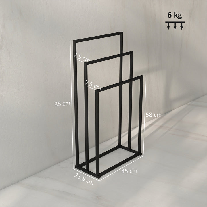 Freestanding Towel Rack, Steel Towel Rail Holder with 3 Bars, Black