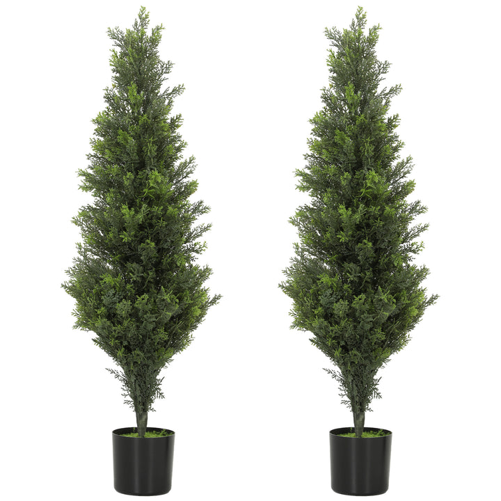 Set of 2 Decorative Artificial Plants Cypress in Weighted Pot, Fake Pl