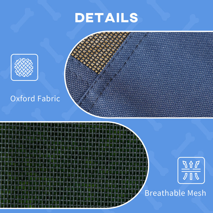 PawHut Raised Dog Bed Waterproof Elevated Pet Cot with Breathable Mesh UV Protection Canopy Blue, for Small Dogs, 61 x 46 x 62cm