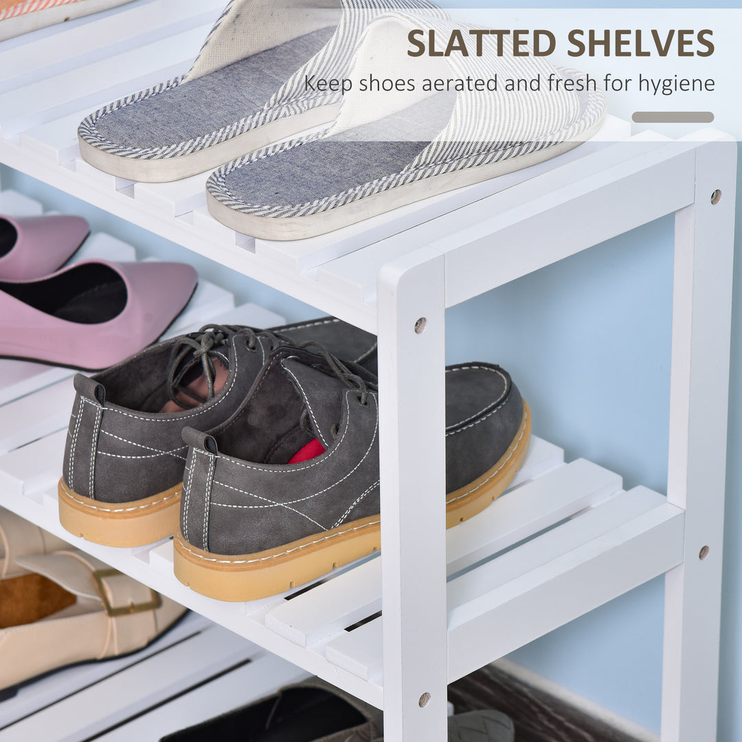 3-Tier Shoe Rack Wood Frame Slatted Shelves Spacious Open Hygienic Storage Home Hallway Furniture Family Guests 70L x 26W x 57.5H cm - White