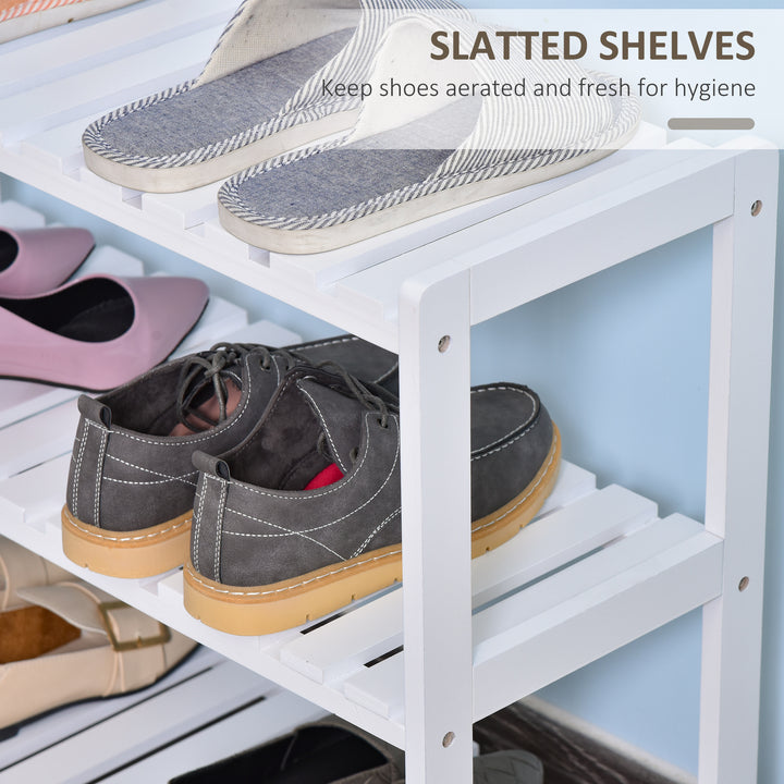 3-Tier Shoe Rack Wood Frame Slatted Shelves Spacious Open Hygienic Storage Home Hallway Furniture Family Guests 70L x 26W x 57.5H cm - White