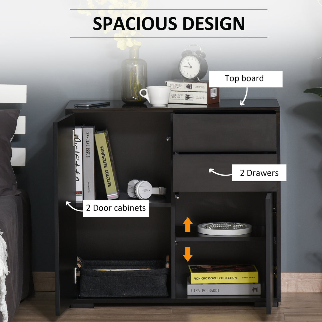High Gloss Frame Sideboard, Push-Open Design with 2 Drawers for Living Room, Bedroom, 74H x 79W x 36Dcm, Black