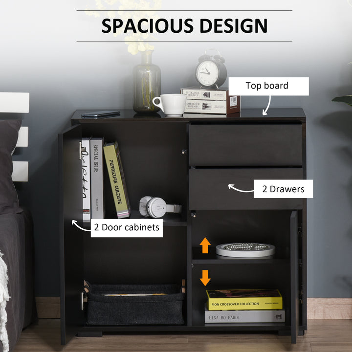 High Gloss Frame Sideboard, Push-Open Design with 2 Drawers for Living Room, Bedroom, 74H x 79W x 36Dcm, Black