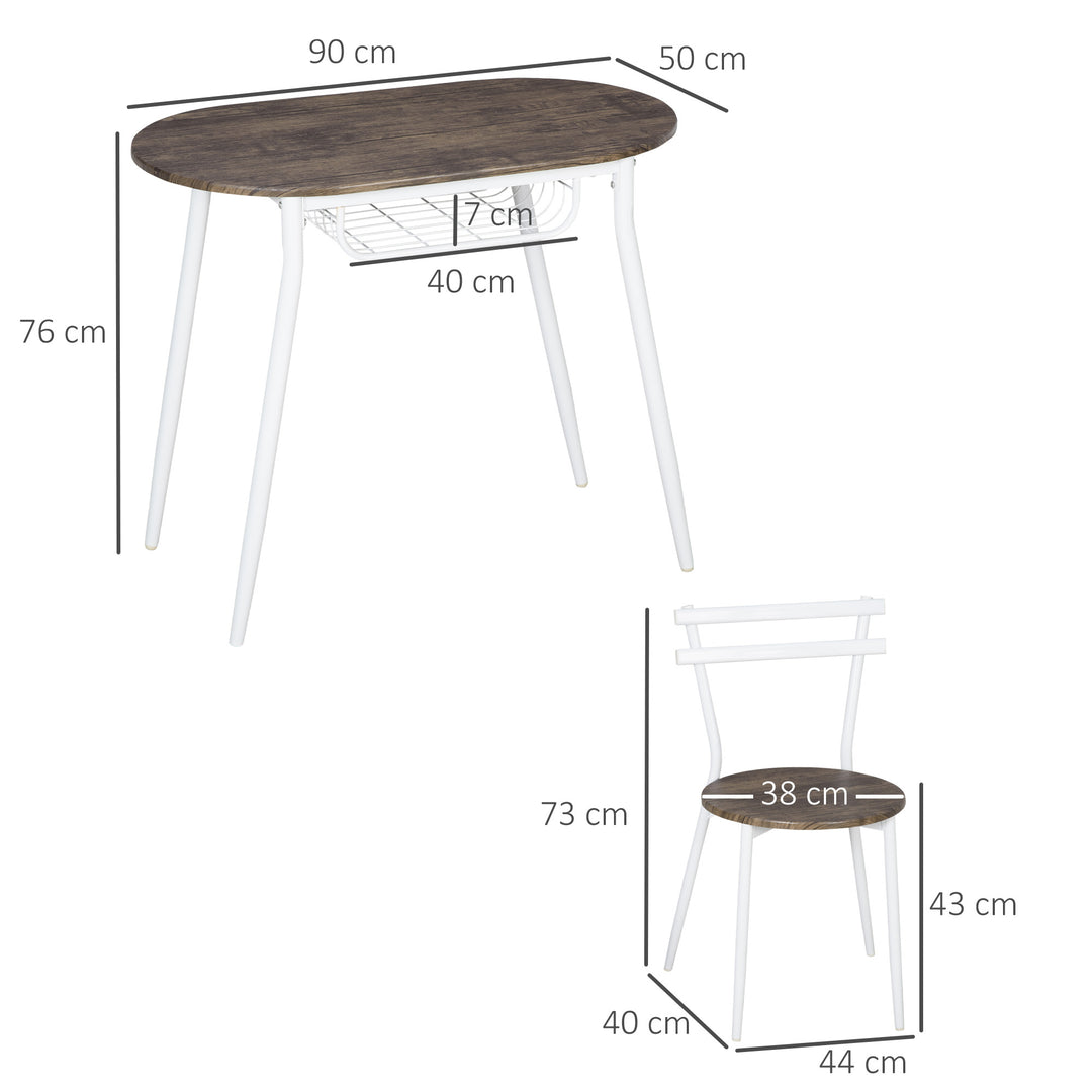 HOMCOM 3-Piece Dining Table and Chairs Set, Oval Kitchen Table with 2 Chairs, with Wire Storage Shelf and Steel Frame, Natural | Aosom UK