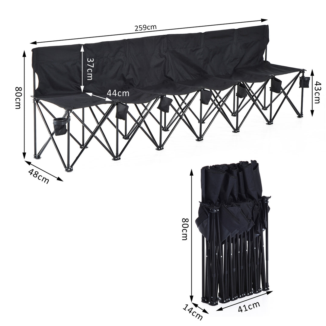 6 Seater Folding Camping Chair with Cup Holder & Carry Bag - Black