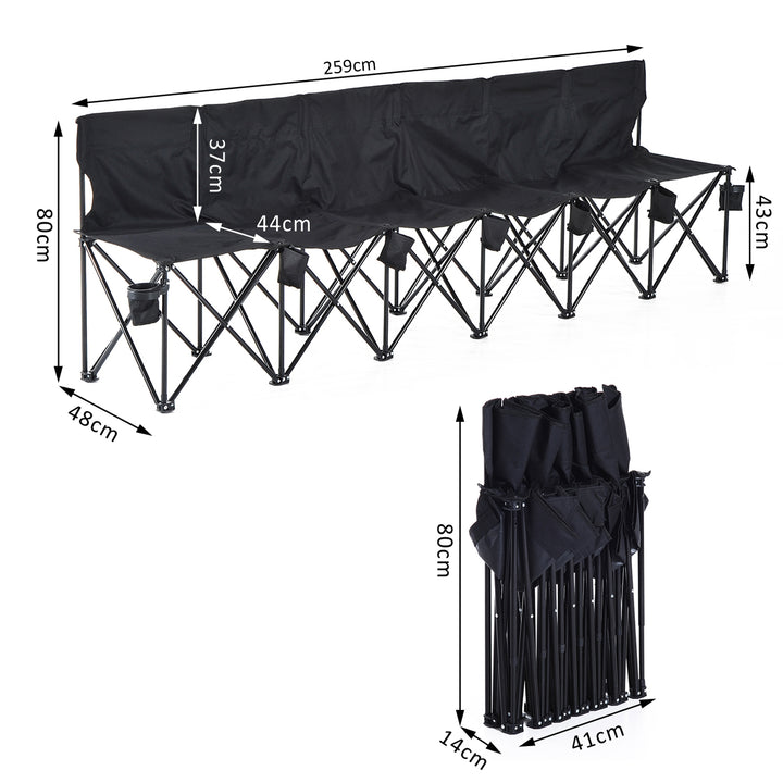6 Seater Folding Camping Chair with Cup Holder & Carry Bag - Black