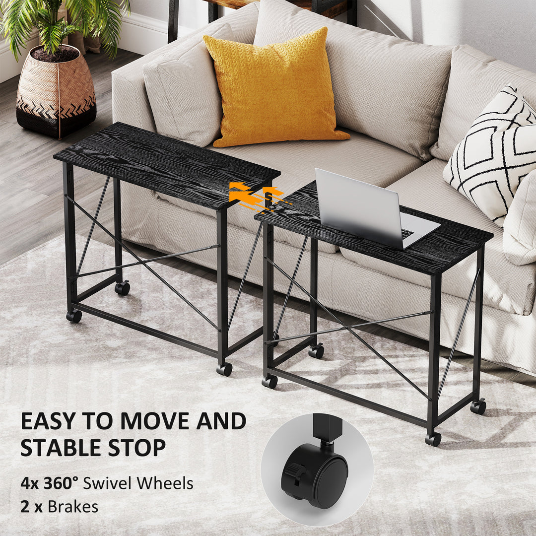 80 cm Folding Desk on Wheels - Black