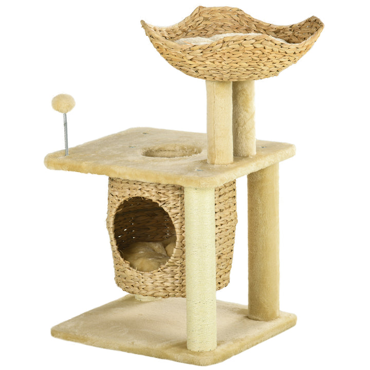 PawHut Cat Tree, Indoor Activity Centre, with Scratching Posts, Cat House, Bed, Toy Ball, Beige | Aosom UK