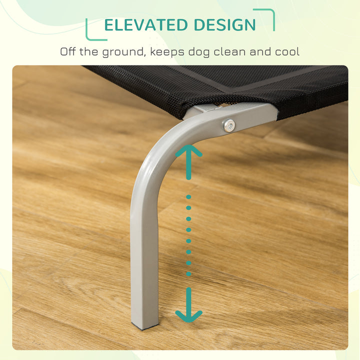 MCL Elevated Pet Bed Cooling Raised Cot Style Bed for Large Medium Sized Dogs with Non-slip Pads Steel Frame Breathable Mesh Fabric, 110 x 75 x 20 cm - Black