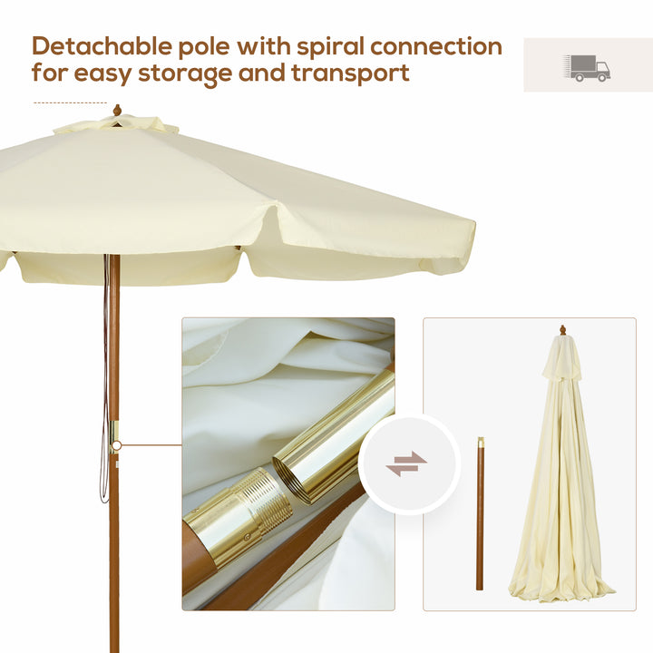 MCL 3.3(m) Patio Umbrella, Garden Parasol, Outdoor Sun Shade Canopy with 8 Bamboo Ribs, Ruffles and Wood Pole, Beige