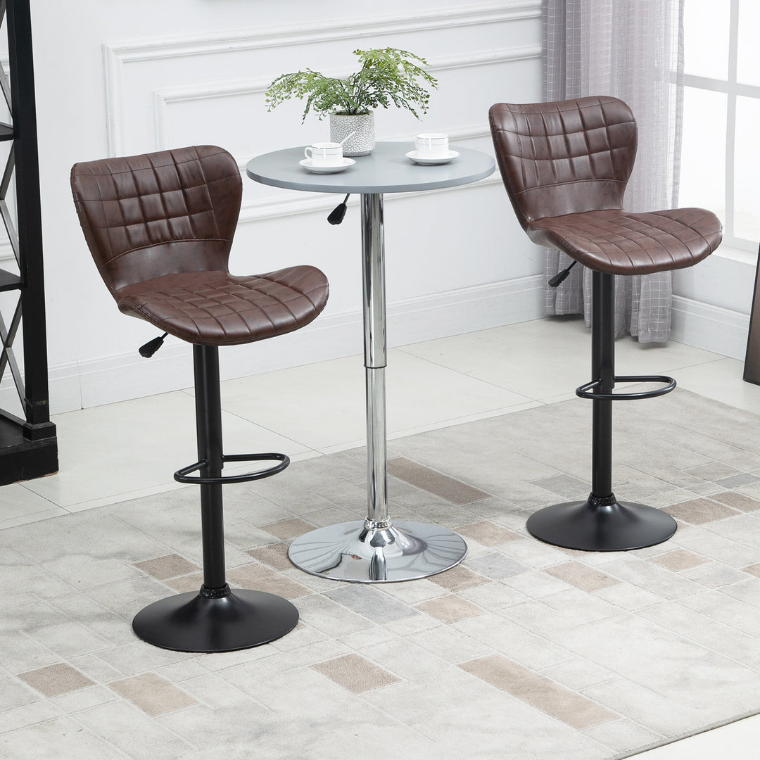 MCL Bar Stools Set of 2 Adjustable Height Swivel Bar Chairs in PU Leather with Backrest & Footrest, Brown