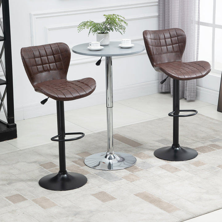 MCL Bar Stools Set of 2 Adjustable Height Swivel Bar Chairs in PU Leather with Backrest & Footrest, Brown