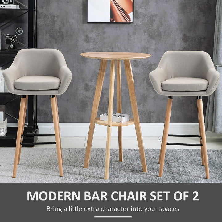 HOMCOM Pair of Bar Chairs, Counter Bar Stool with Metal Frame & Solid Wood Legs, Fabric Seating for Dining Room, Beige | Aosom UK