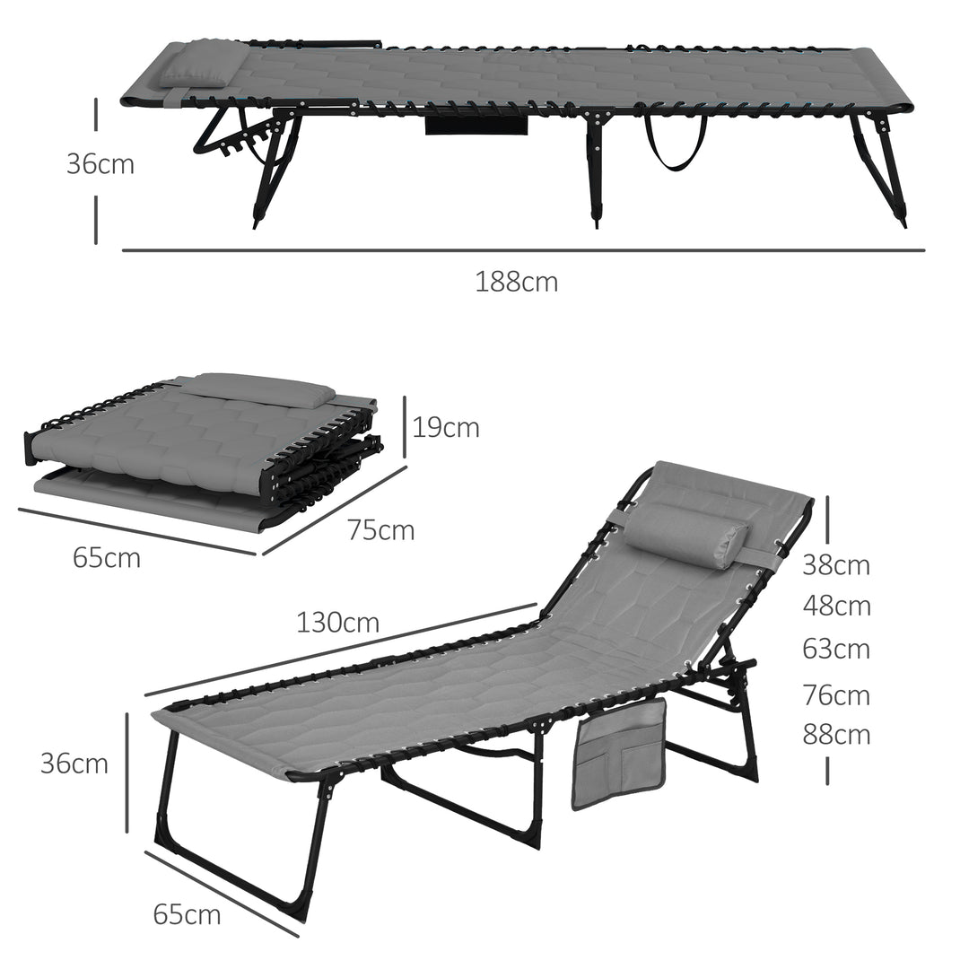 Set of Two Sun Loungers, with Five-Position Reclining Backs - Grey