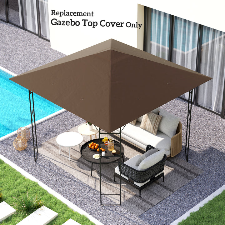 3 x 3(m) Gazebo Canopy Replacement Cover, Garden Gazebo Roof Replacement with Drain Holes, Water-resistant Plastic Coating, 370g/㎡, UPF30+, TOP COVER ONLY, Brown