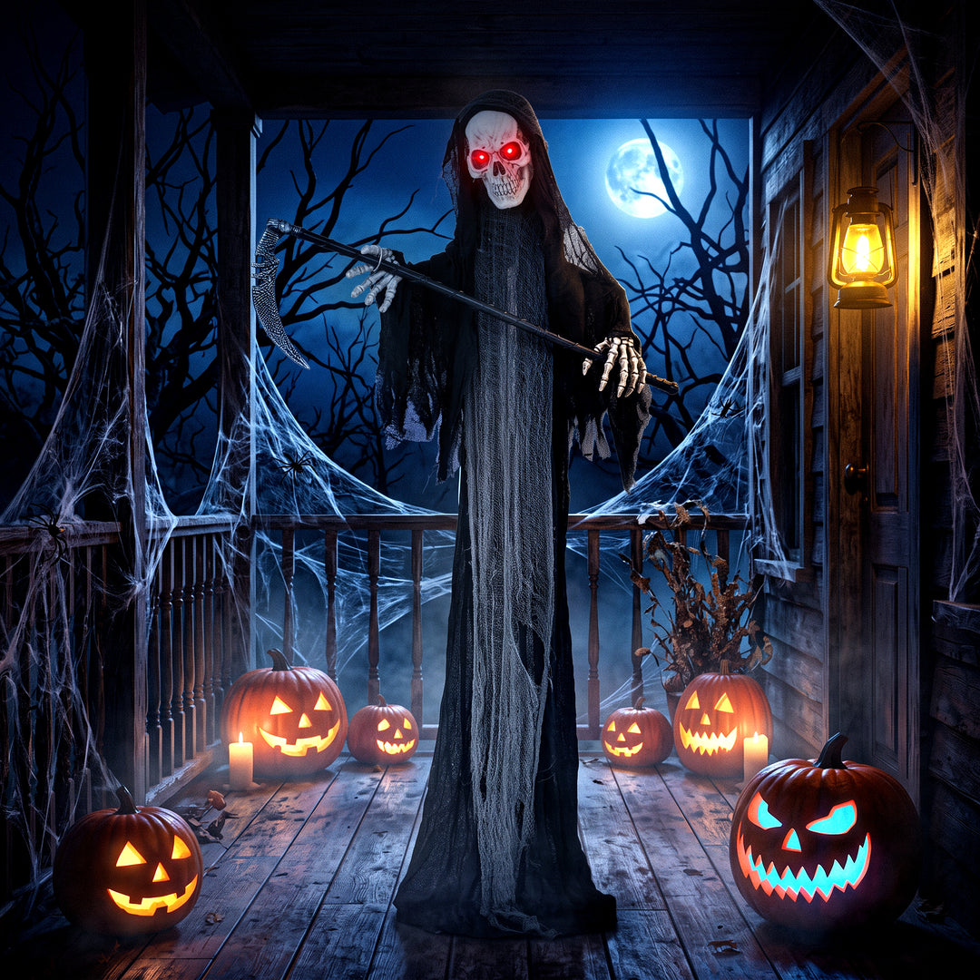 183cm Life Size Animated Grim Reaper Halloween Decoration, Scary Hallo
