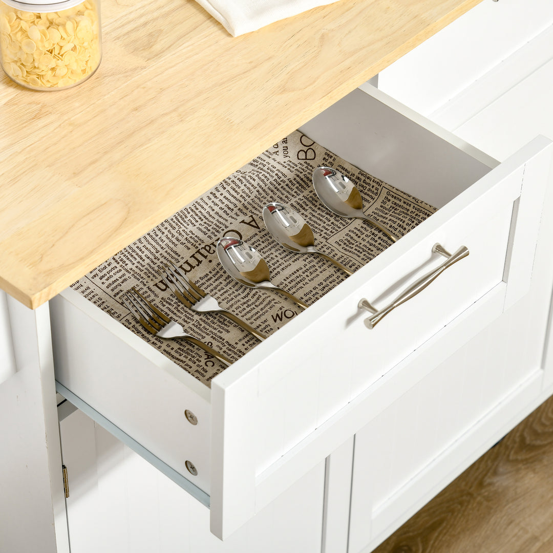 Kitchen Island Utility Cart, with 2 Storage Drawers & Cabinets for Dining Room, White