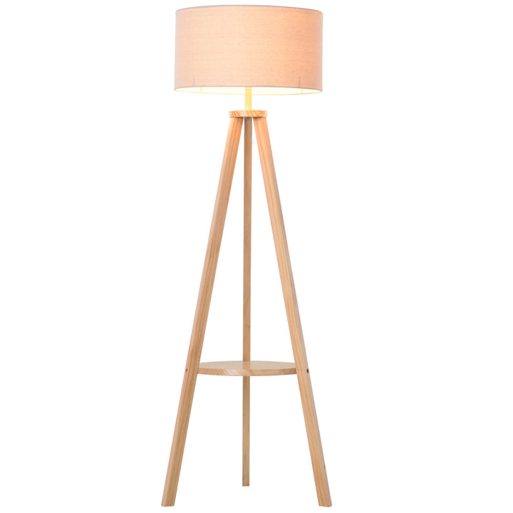 Tripod Floor Lamp, Freestanding Bedside Light Reading Light with Storage Shelf and Linen Shade for Living Room Bedroom, 154cm, Cream