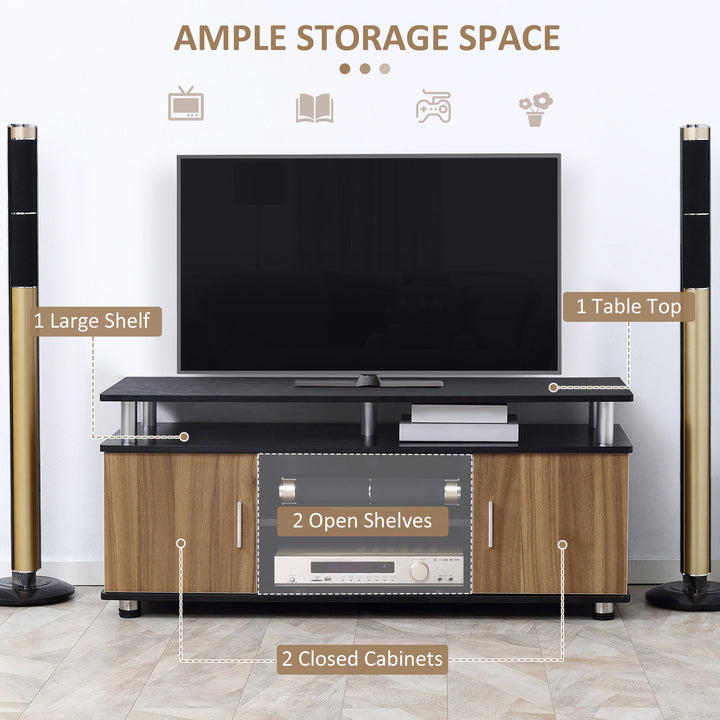 TV Cabinet Unit for TVs up to 50'' with Storage Shelf and Cupboards, Living Room Entertainment Center Media Console, Black and Walnut