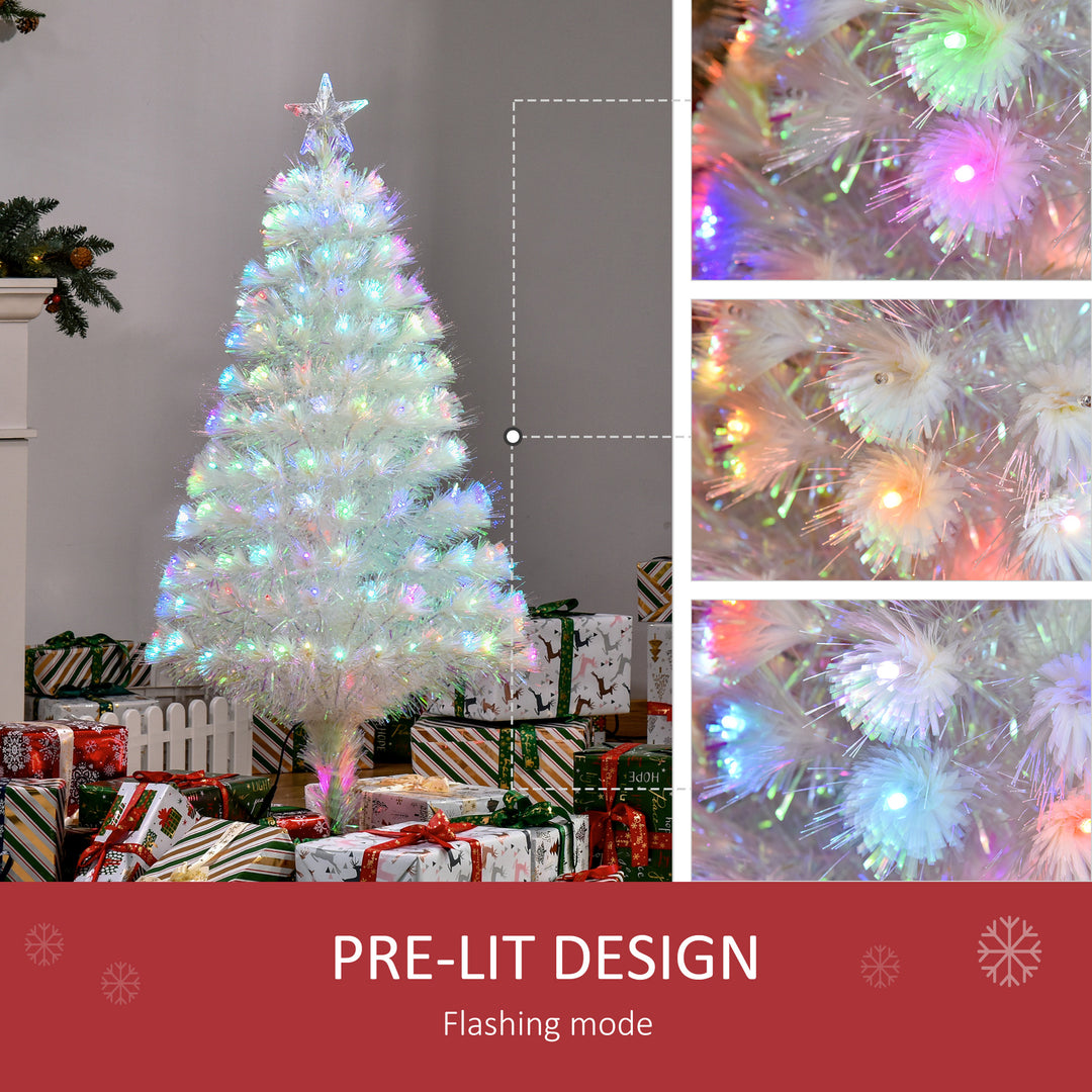 HOMCOM 4 Feet Prelit Artificial Christmas Tree with Fiber Optic LED Light, Holiday Home Xmas Decoration, White | Aosom UK