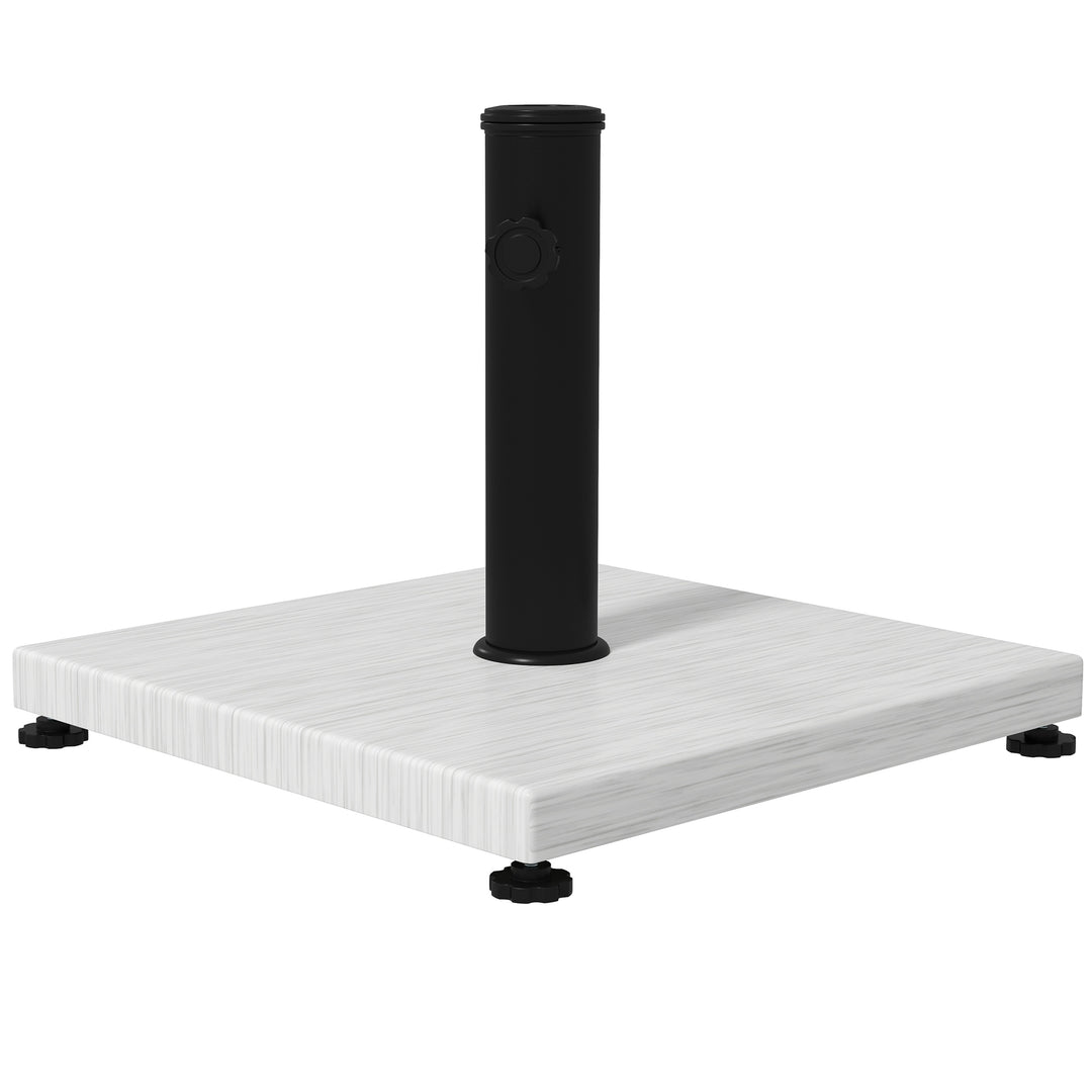 12kg Garden Parasol Base with Adjustable Foot Pad and Knob, Concrete Umbrella Stand with Wood Effect, Rectangular Parasol Holder for 38mm and 48mm Poles, White