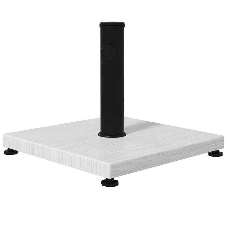 12kg Garden Parasol Base with Adjustable Foot Pad and Knob, Concrete Umbrella Stand with Wood Effect, Rectangular Parasol Holder for 38mm and 48mm Poles, White